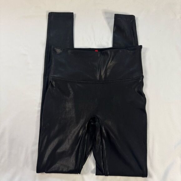 Spanx SPANXshape Faux Leather Leggings Black Size S Stretch Smoothing Shine - Picture 1 of 10